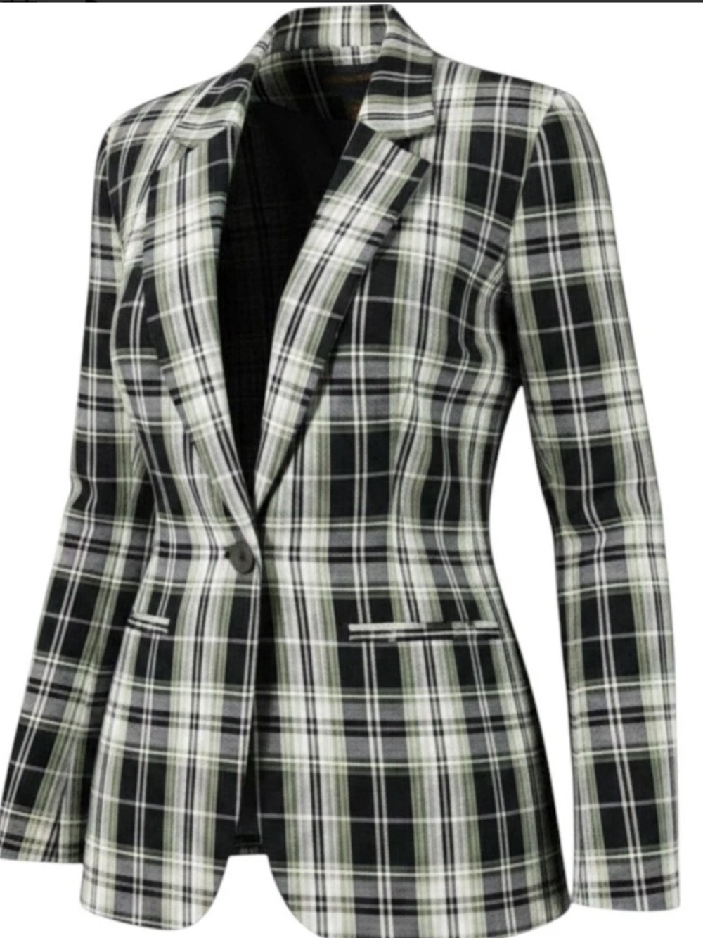 LOFT Black and White Plaid Tailored Blazer